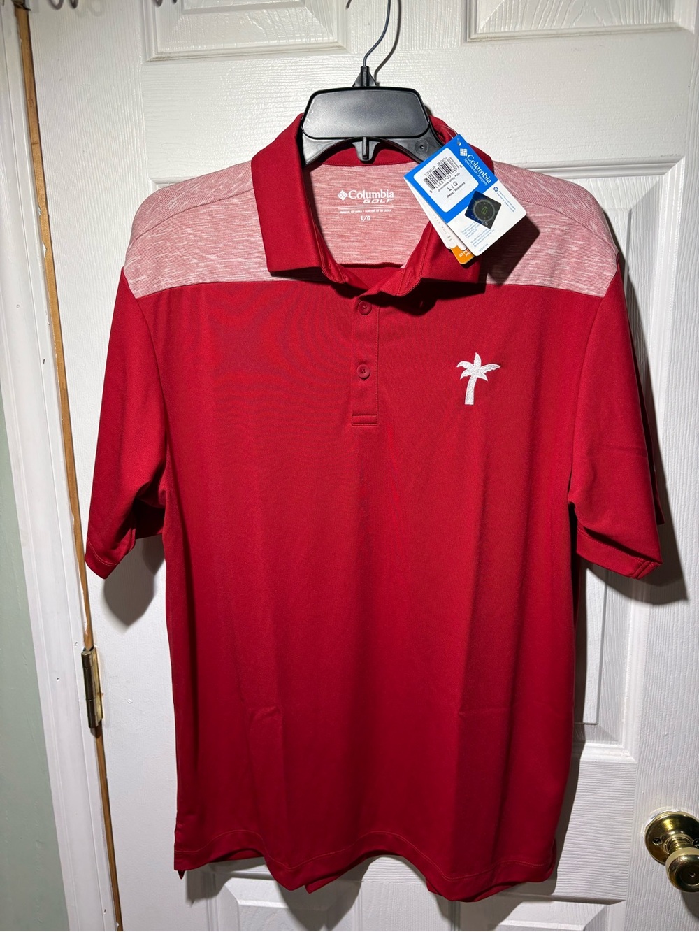 Columbia Red Men's Golf Polo with Heathered Yoke